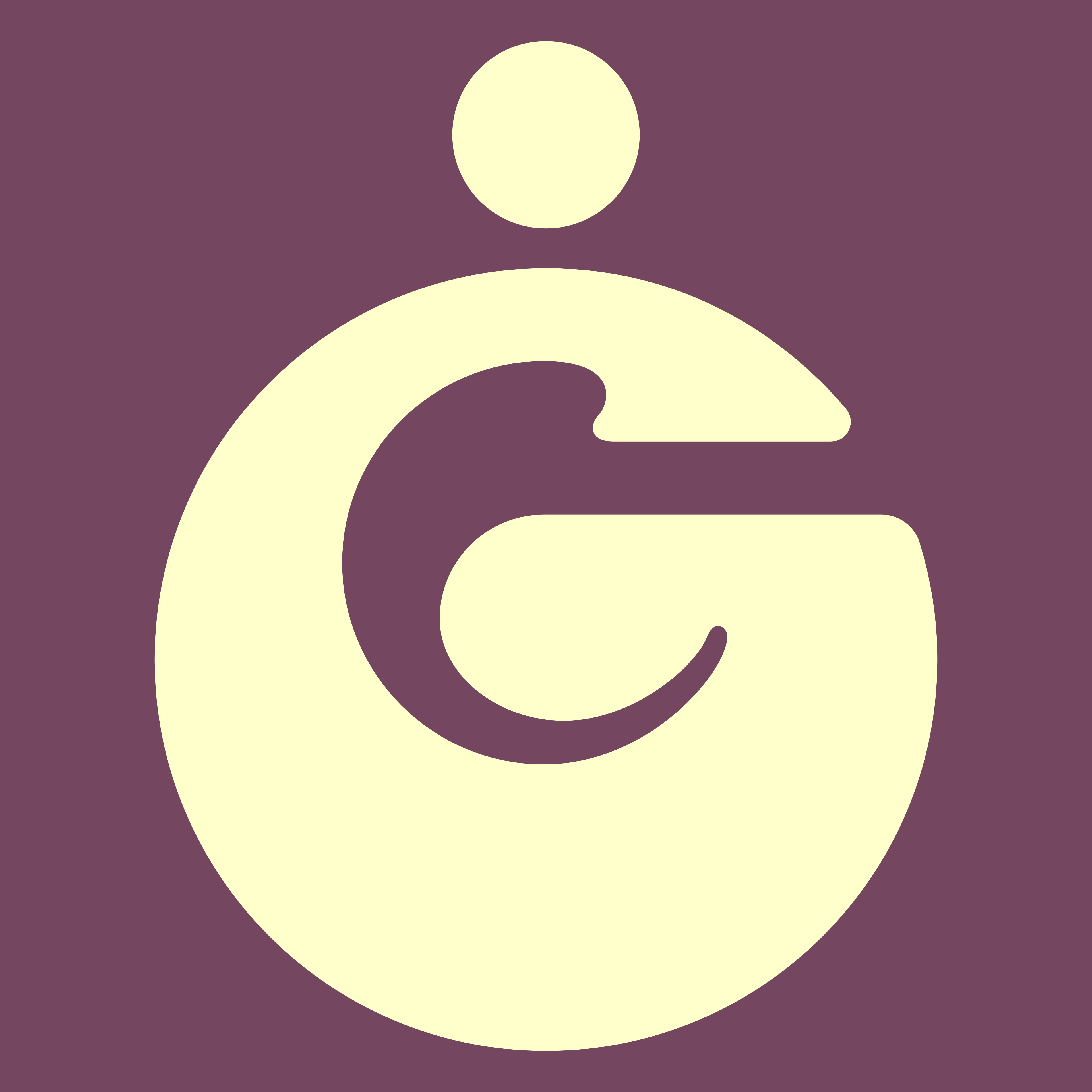 A bright yellow logo over a dark purple background. The logo is made up of a large circlular G, with a smaller circle hovering above.