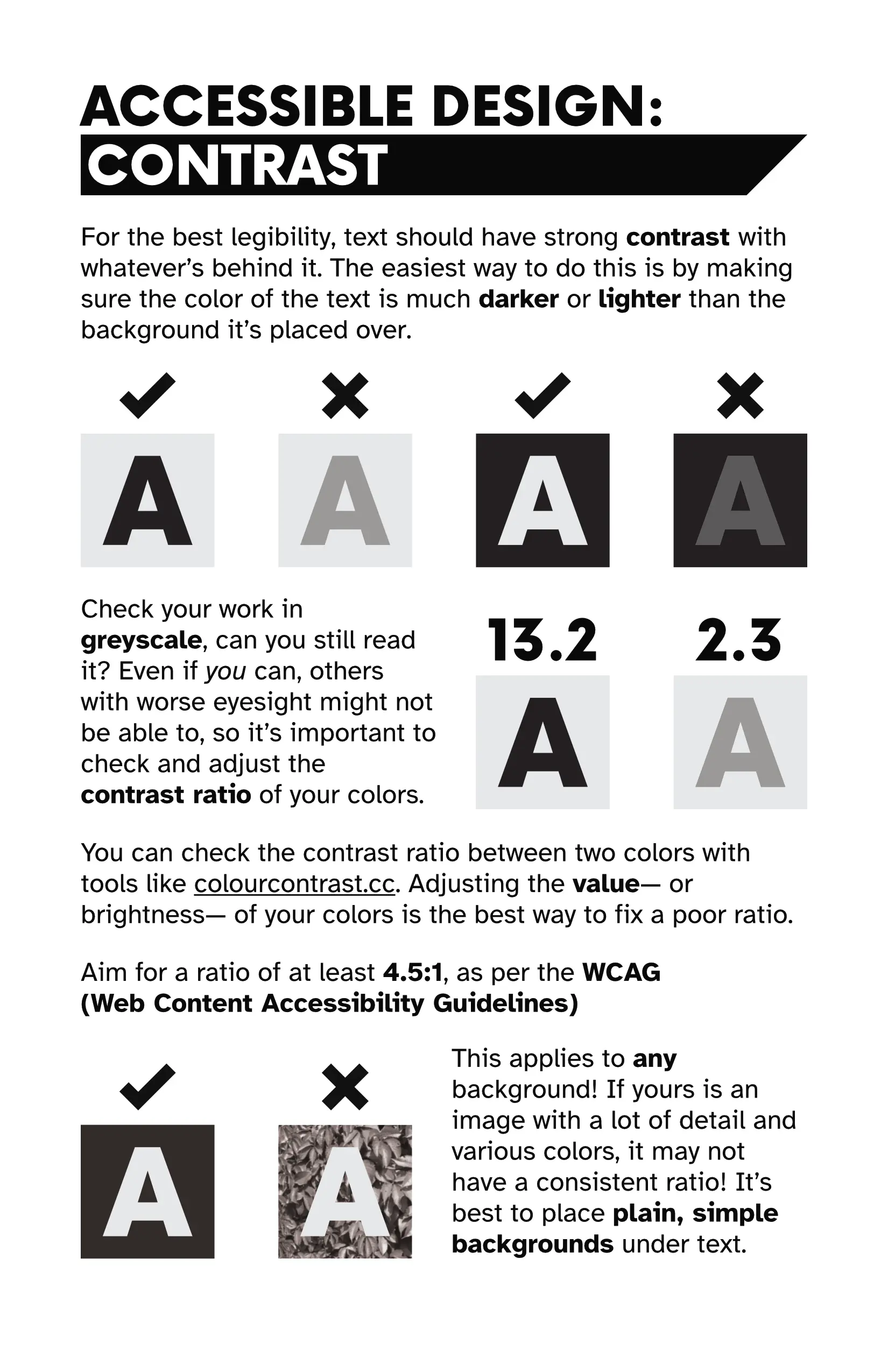 Page from The Accessible Design Survival Guide in greyscale.