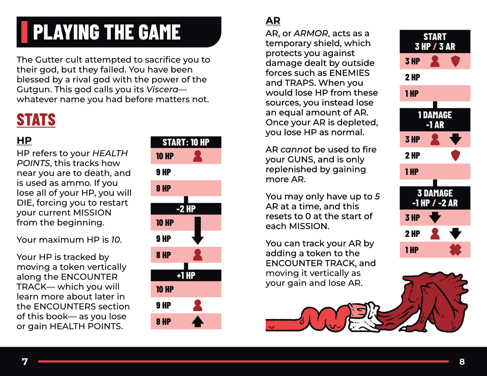 Page layout for GUTGUN, in white, black, and red.