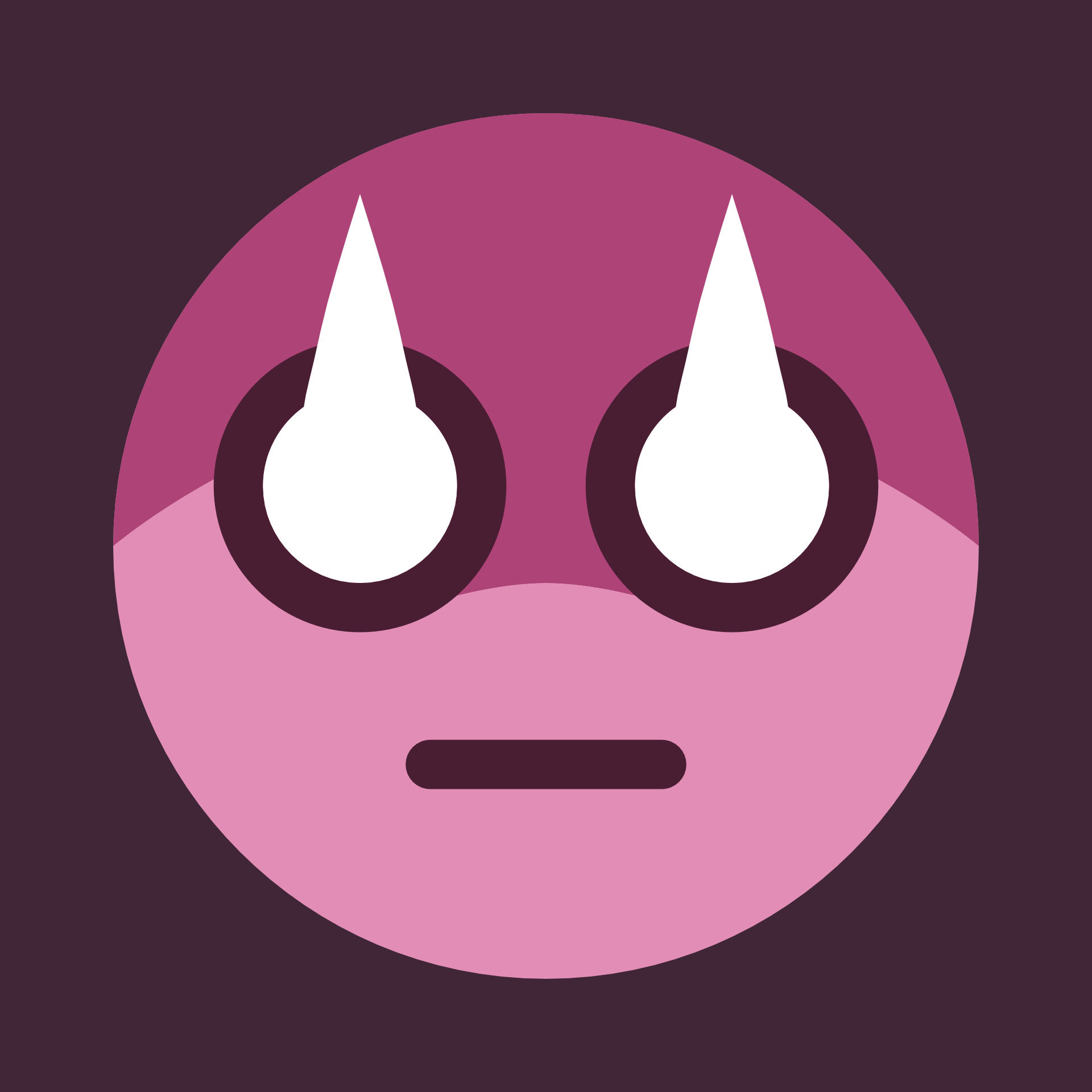 A pink emoji. It depicts a circular head with a flat mouth and wide, glowing eyes.