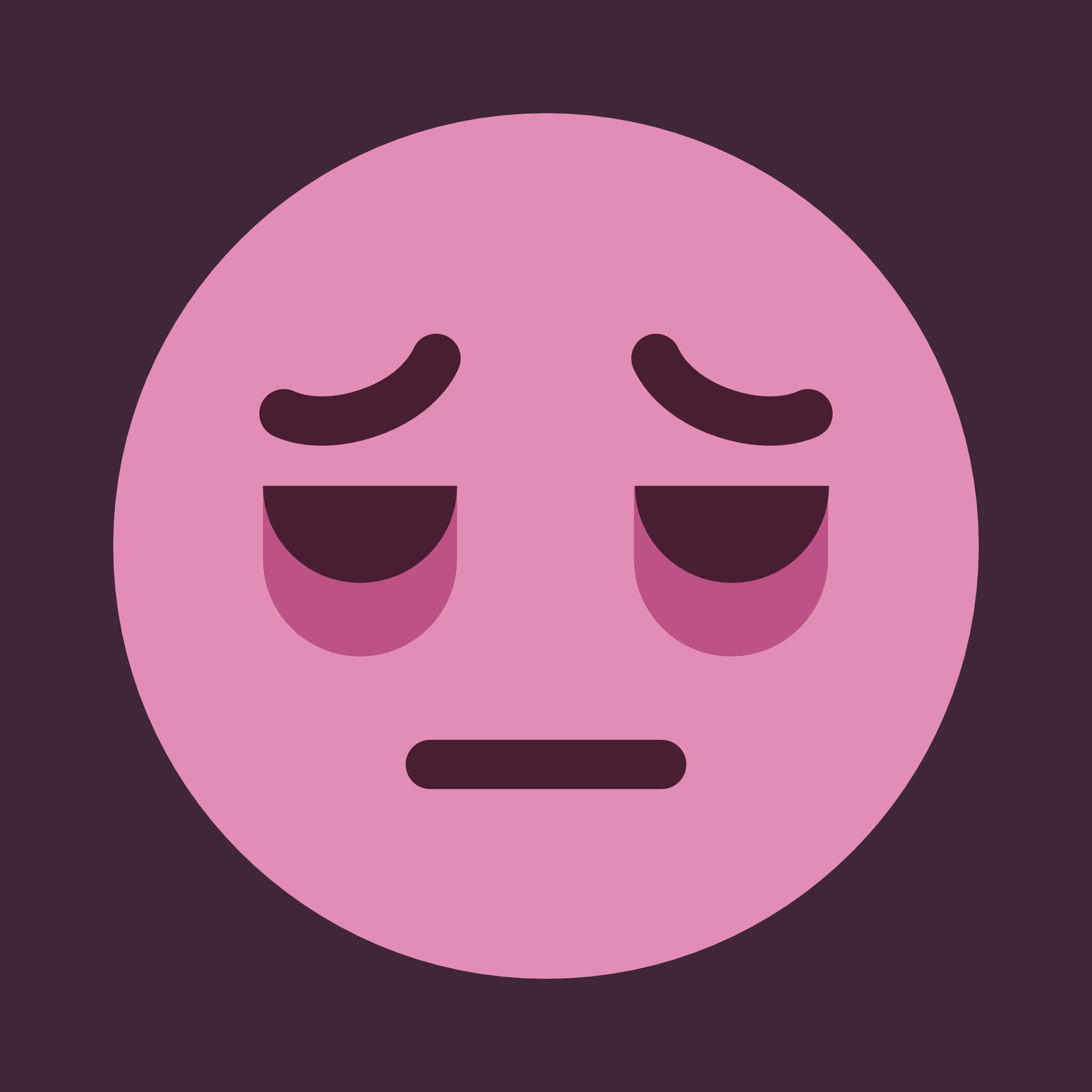 A pink emoji. It depicts a circular head with bags under its eyes.